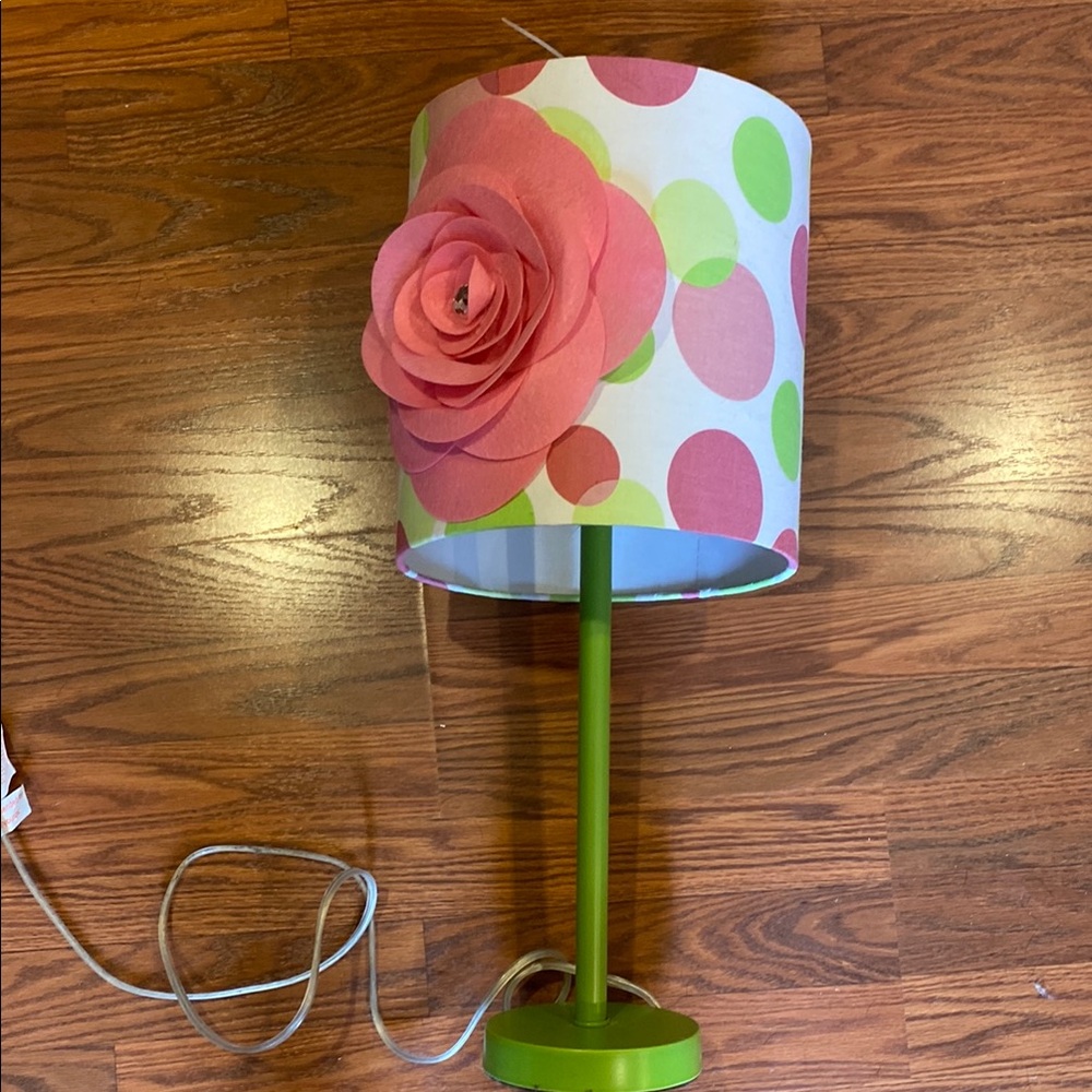 Polka Dot Lamp with Pink Flower Accent